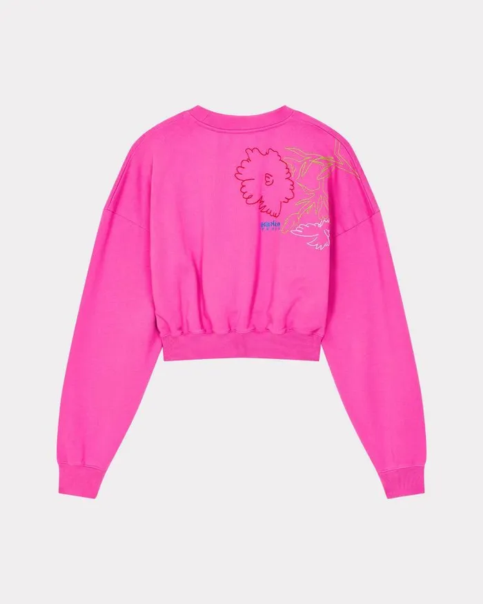 Kenzo Sweatshirts And Hoodies Women Drawn Flowers039 Embroidered Sweatshirt Deep Fuschia