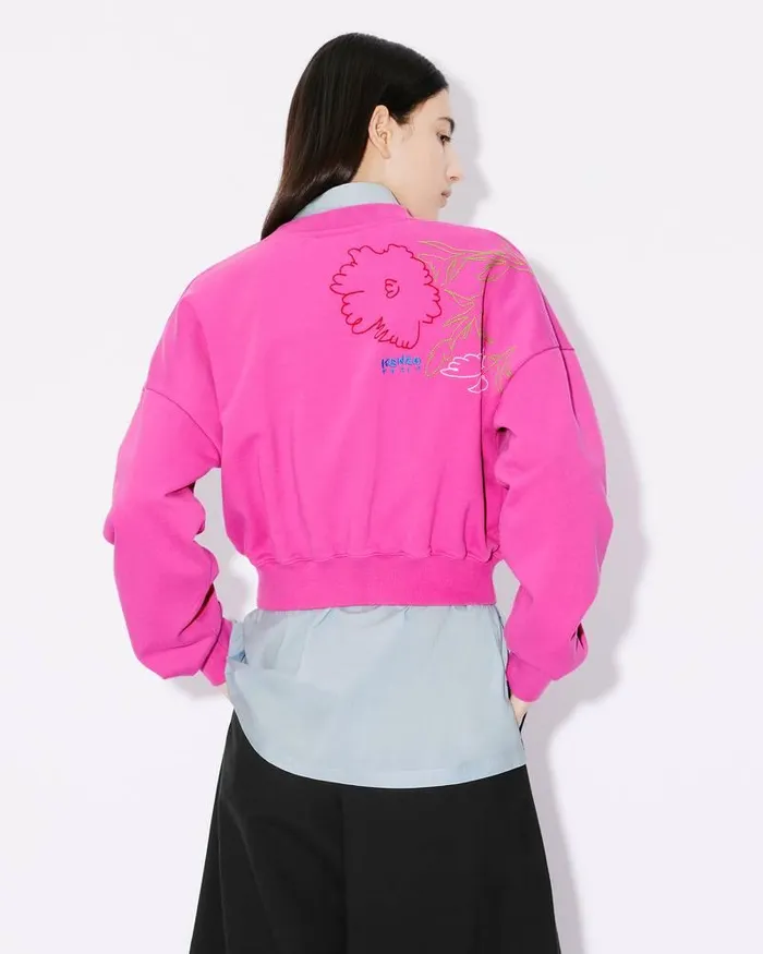 Kenzo Sweatshirts And Hoodies Women Drawn Flowers039 Embroidered Sweatshirt Deep Fuschia