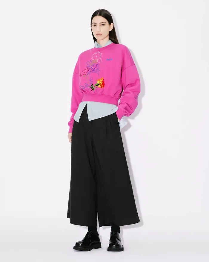 Kenzo Sweatshirts And Hoodies Women Drawn Flowers039 Embroidered Sweatshirt Deep Fuschia