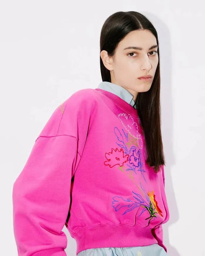 Kenzo Sweatshirts And Hoodies Women Drawn Flowers039 Embroidered Sweatshirt Deep Fuschia