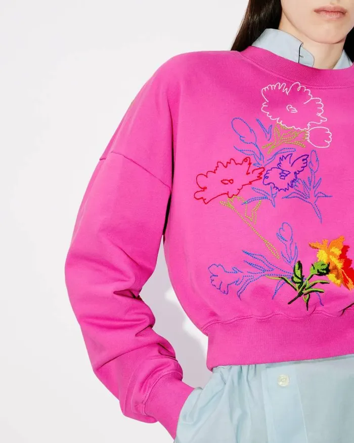 Kenzo Sweatshirts And Hoodies Women Drawn Flowers039 Embroidered Sweatshirt Deep Fuschia