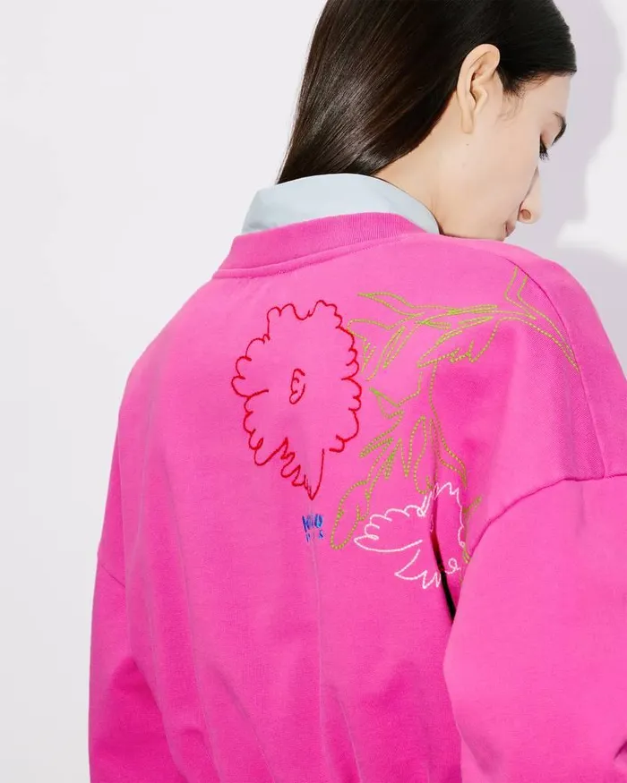 Kenzo Sweatshirts And Hoodies Women Drawn Flowers039 Embroidered Sweatshirt Deep Fuschia