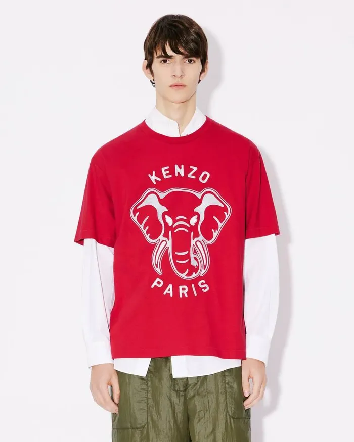 Kenzo TShirts And Polos Men Elephant039 Oversized Embroidered Tshirt Cherry