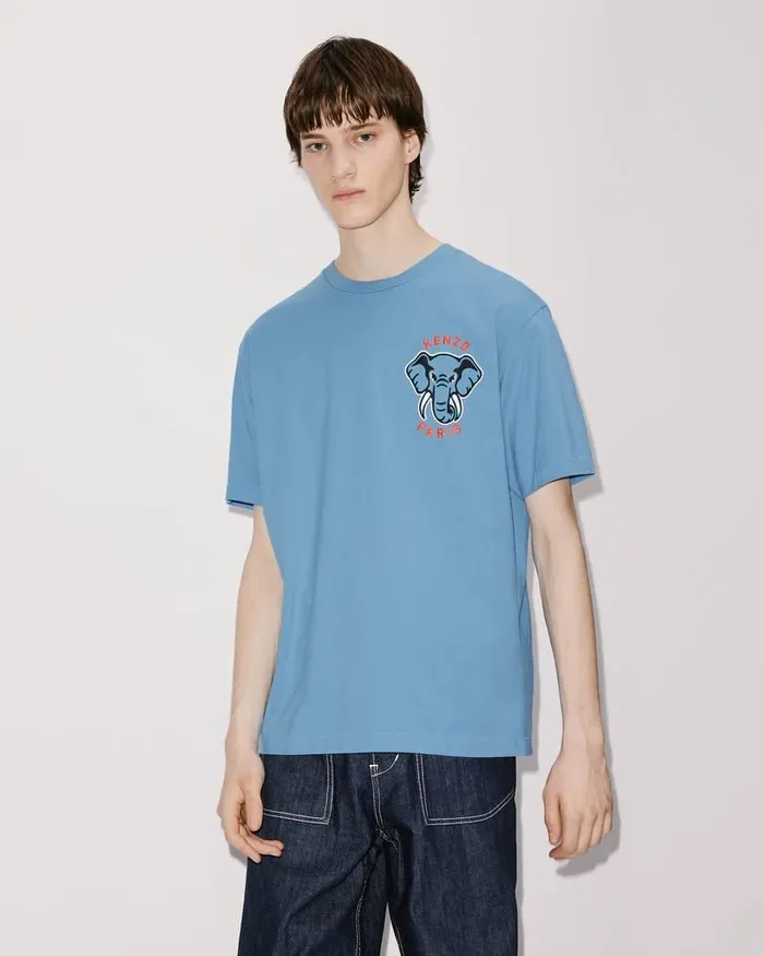 Kenzo TShirts And Polos Men Varsity Jungle039 Elephant Tshirt Cyan