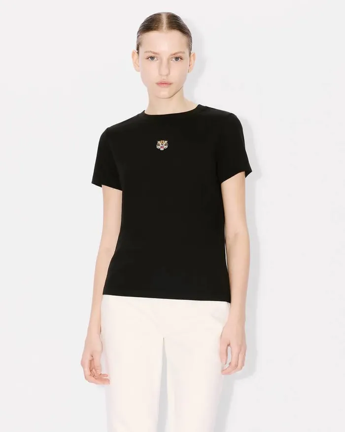 Kenzo TShirts And Polos Women 039Lucky Tiger039 Embroidered Classic Tshirt Black