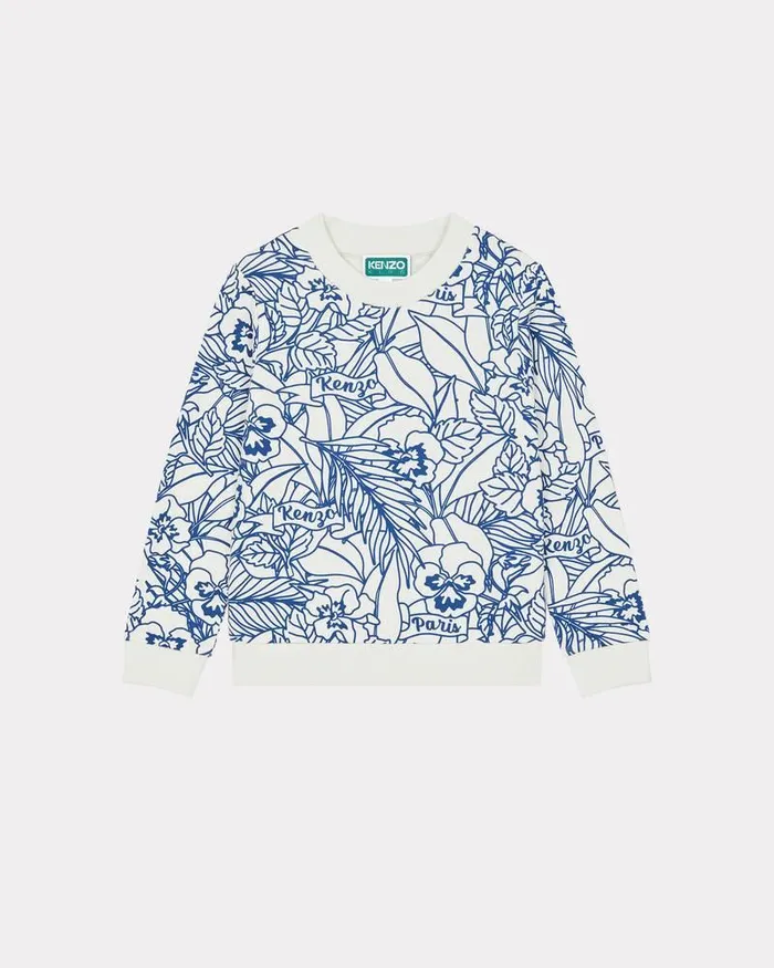 Kenzo TShirts And Sweatshirts Kids 039Flower039 Printed Cotton Sweatshirt Off White