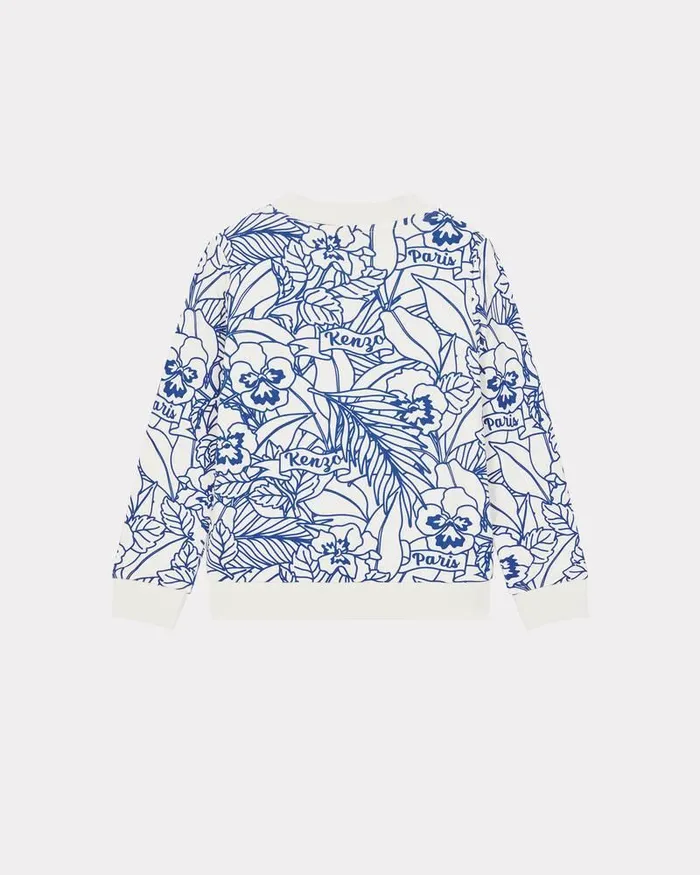 Kenzo TShirts And Sweatshirts Kids 039Flower039 Printed Cotton Sweatshirt Off White