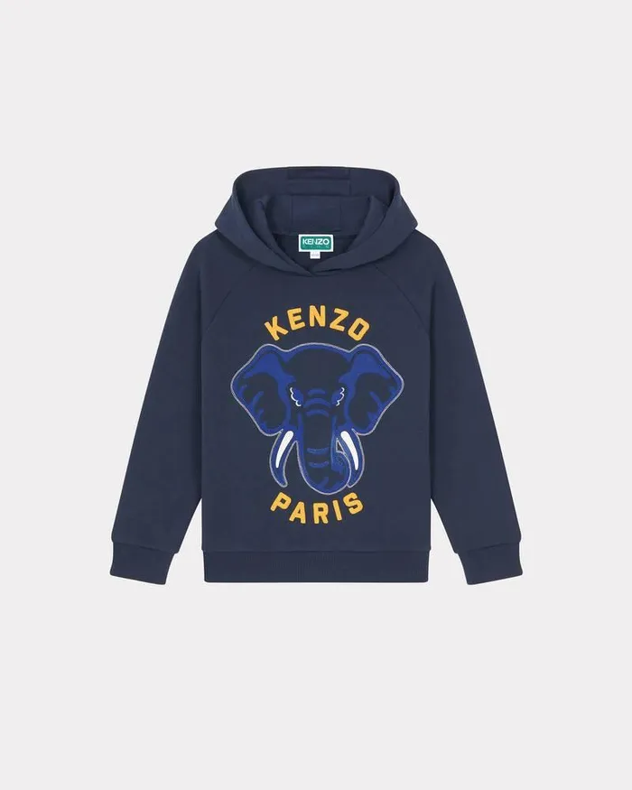 Kenzo TShirts And Sweatshirts Kids Hooded Sweatshirt Made In Cotton Navy Blue