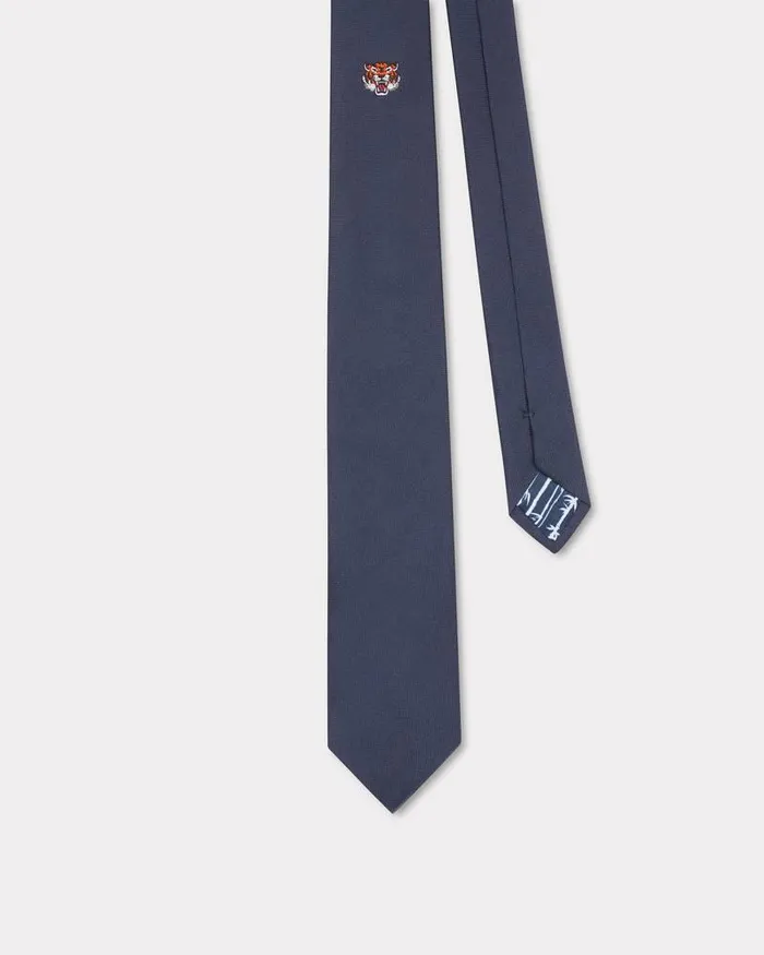 Kenzo Ties MenWomen Stamp039 Silk Tie Midnight Blue