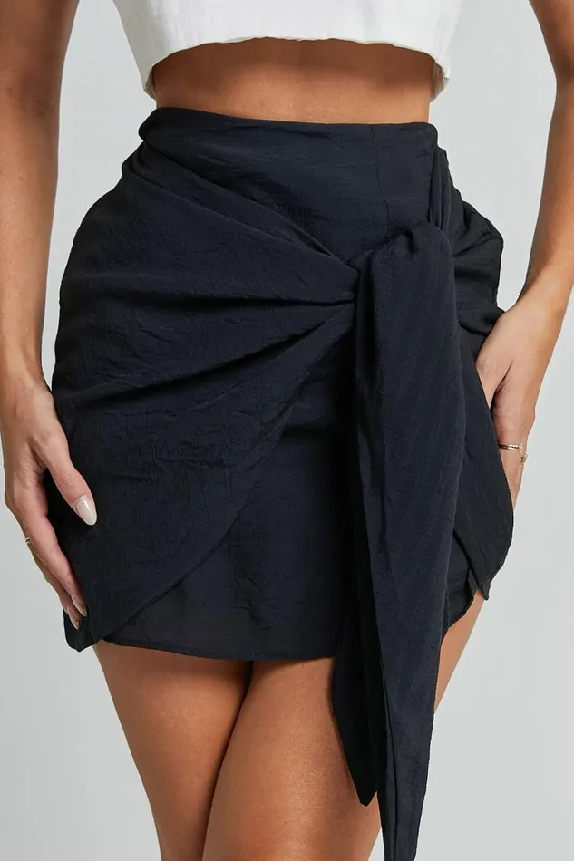 Kerzi Mini Skirt 8211 Tie Front Wrap Skirt In Black Women Showpo Curve Clothes