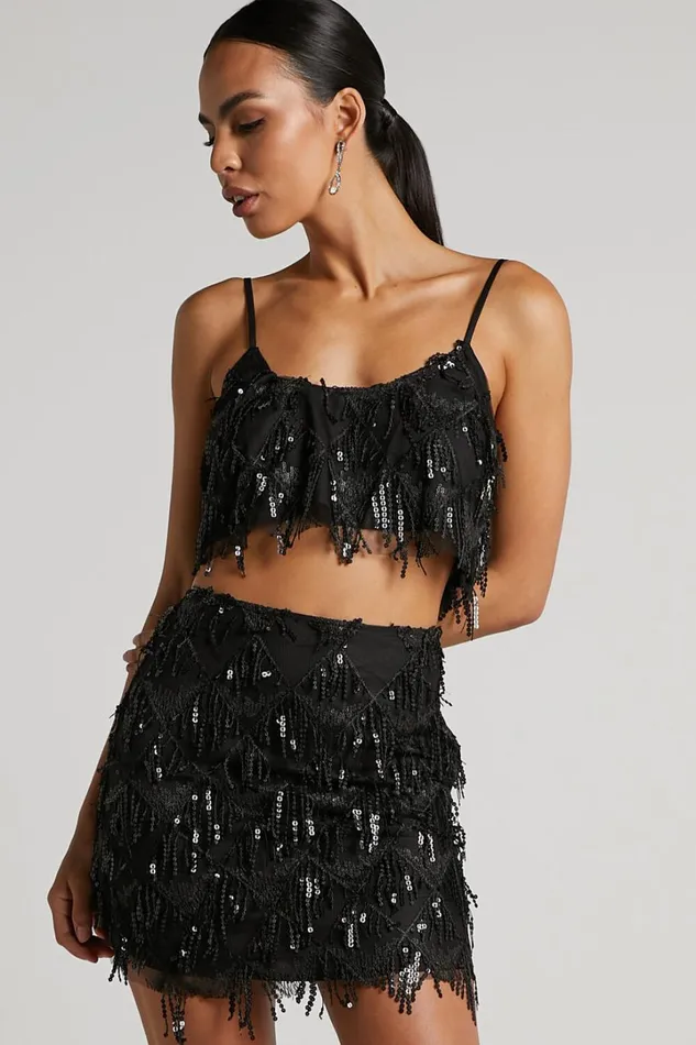 Khrizza Mini Skirt 8211 Sequin Diamond Mesh Skirt In Black Women Showpo Skirts