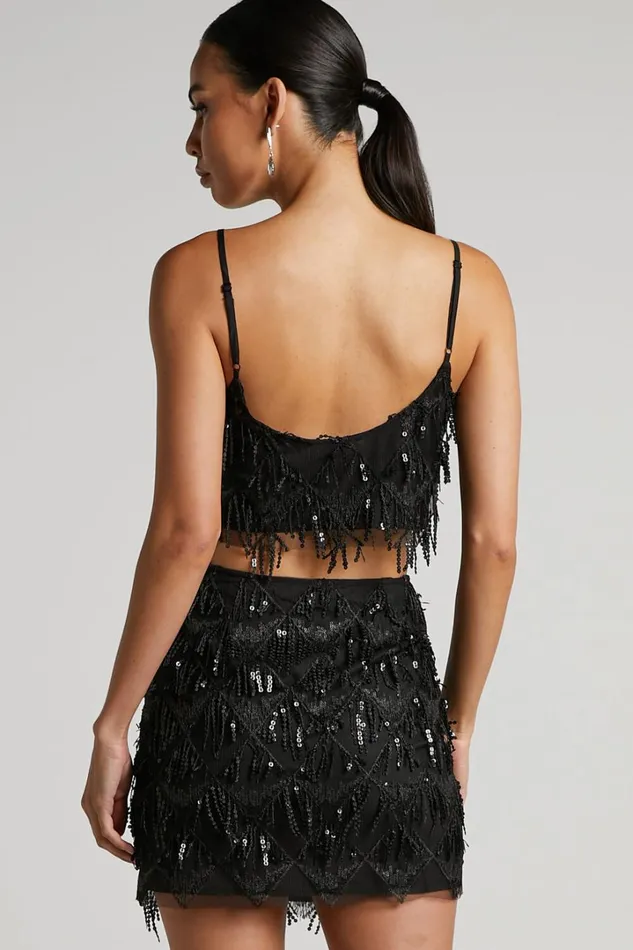 Khrizza Mini Skirt 8211 Sequin Diamond Mesh Skirt In Black Women Showpo Skirts