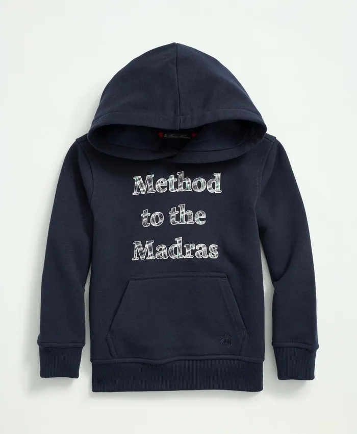 Kids Boys Madras Text Graphic Terry Hoodie Navy Brooks Brothers Polos TShirts and Sweats