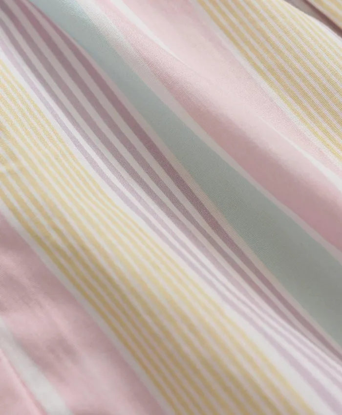 Kids Girls Cotton Tie Front Short Sleeve Striped Shirt Pink Brooks Brothers Tops