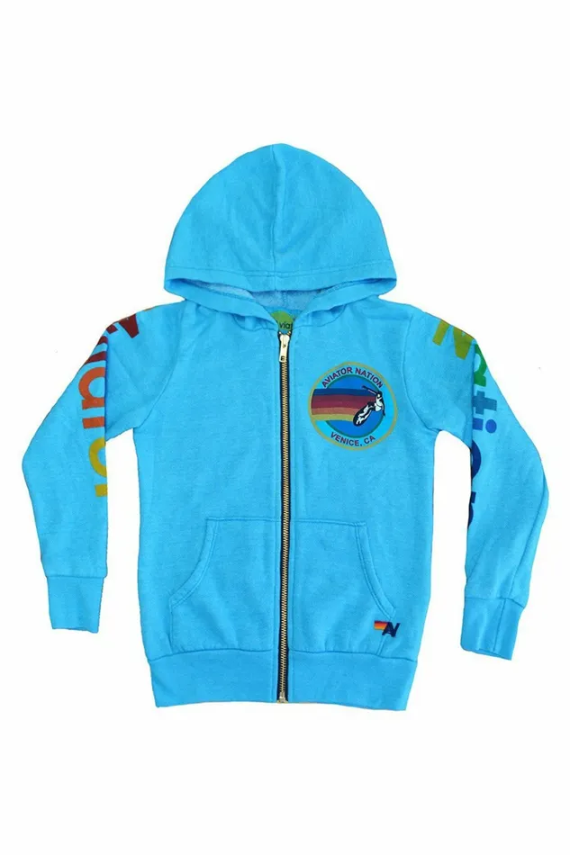 Kids KID039S AVIATOR NATION HAIGHT ASHBURY ZIP HOODIE 8211 NEON BLUE Aviator Nation