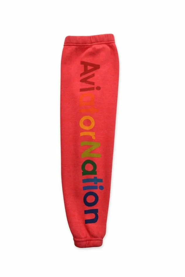 Kids KID039S AVIATOR NATION SWEATPANTS 8211 NEON RED Aviator Nation