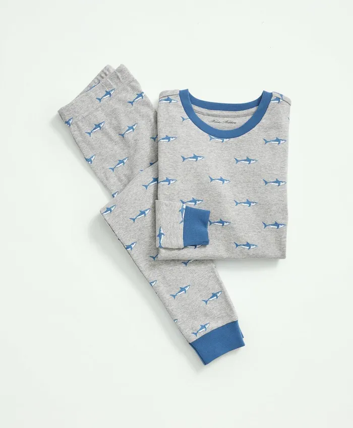 Kids Kids Cotton Printed Pajama Set Grey Heather Brooks Brothers Pajamas