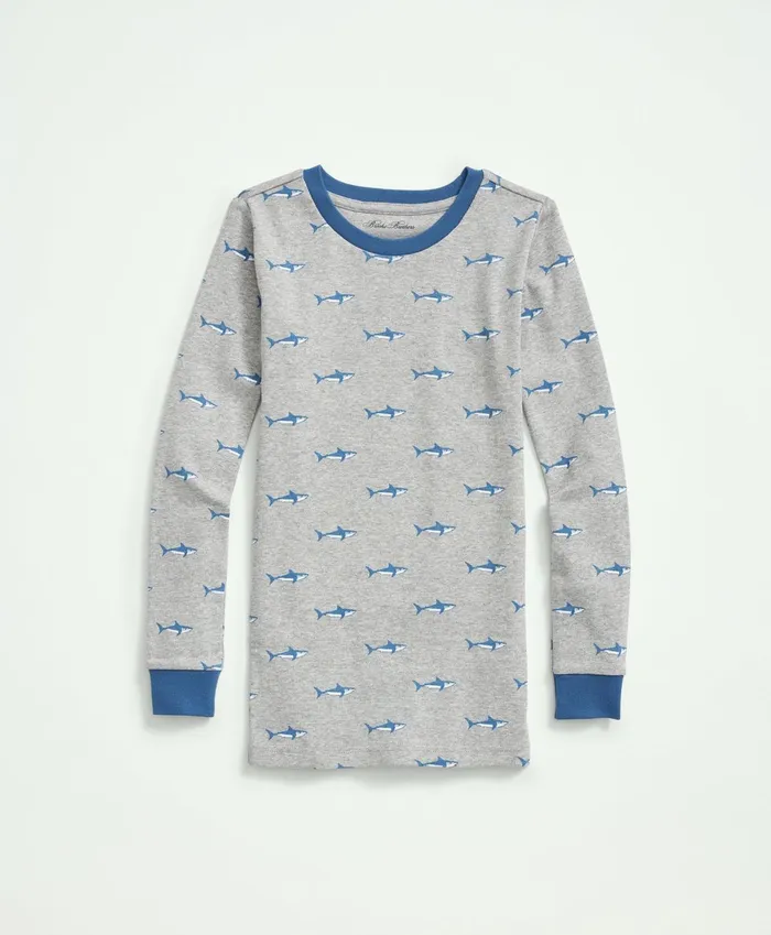Kids Kids Cotton Printed Pajama Set Grey Heather Brooks Brothers Pajamas