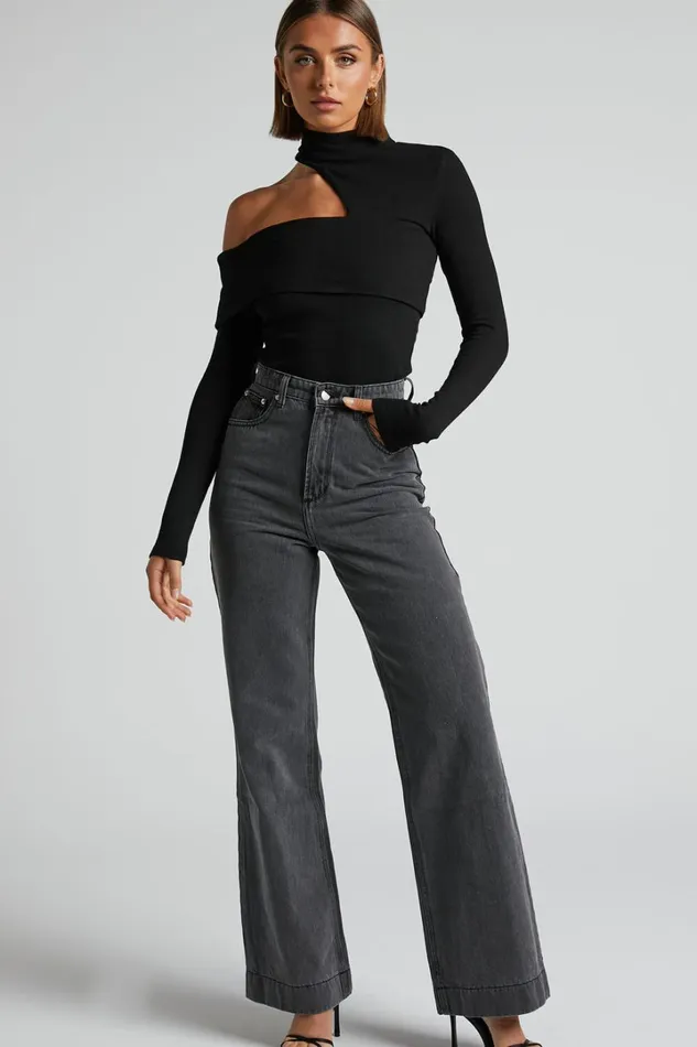 Kiefer Top 8211 Asymmetric Long Sleeve Cutout Top In Black Women Showpo Tops