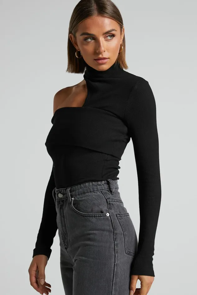 Kiefer Top 8211 Asymmetric Long Sleeve Cutout Top In Black Women Showpo Tops