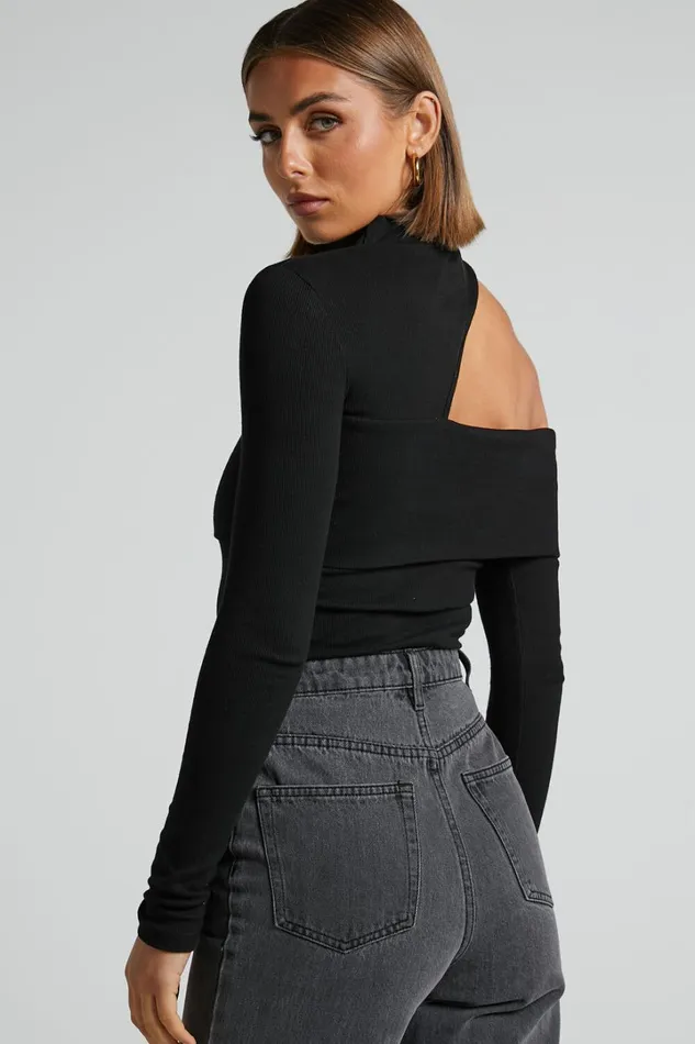 Kiefer Top 8211 Asymmetric Long Sleeve Cutout Top In Black Women Showpo Tops