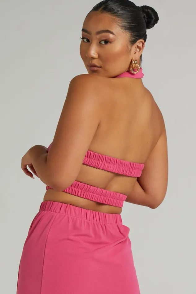 Kiki Top 8211 Halter Neck With Elastic Detailing Top In Hot Pink Women Showpo Tops