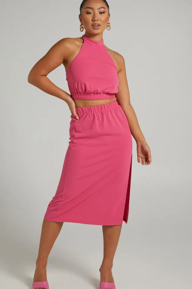 Kiki Top 8211 Halter Neck With Elastic Detailing Top In Hot Pink Women Showpo Tops