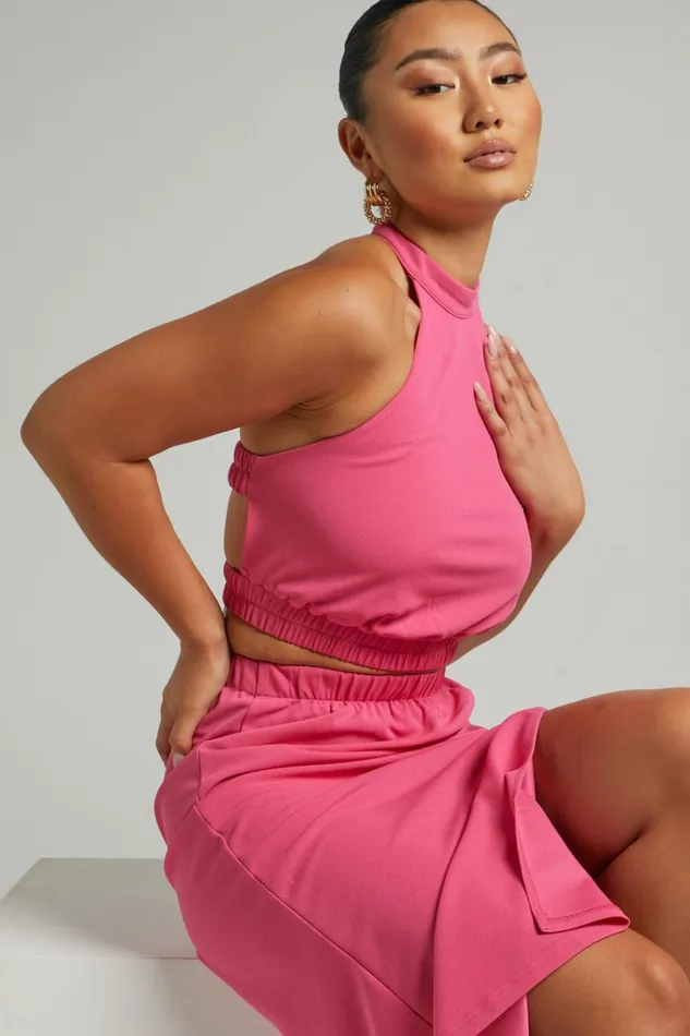 Kiki Top 8211 Halter Neck With Elastic Detailing Top In Hot Pink Women Showpo Tops