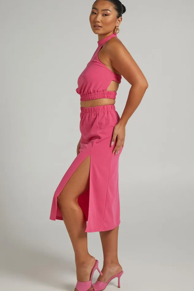 Kiki Top 8211 Halter Neck With Elastic Detailing Top In Hot Pink Women Showpo Tops