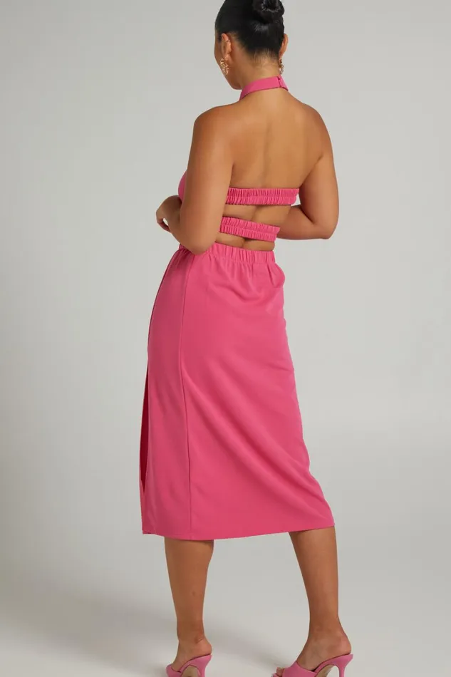 Kiki Top 8211 Halter Neck With Elastic Detailing Top In Hot Pink Women Showpo Tops