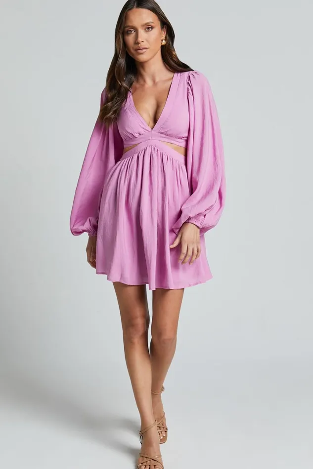 Klarika Mini Dress 8211 Bishop Sleeve Cut Out Dress In Rose Women Showpo Dresses