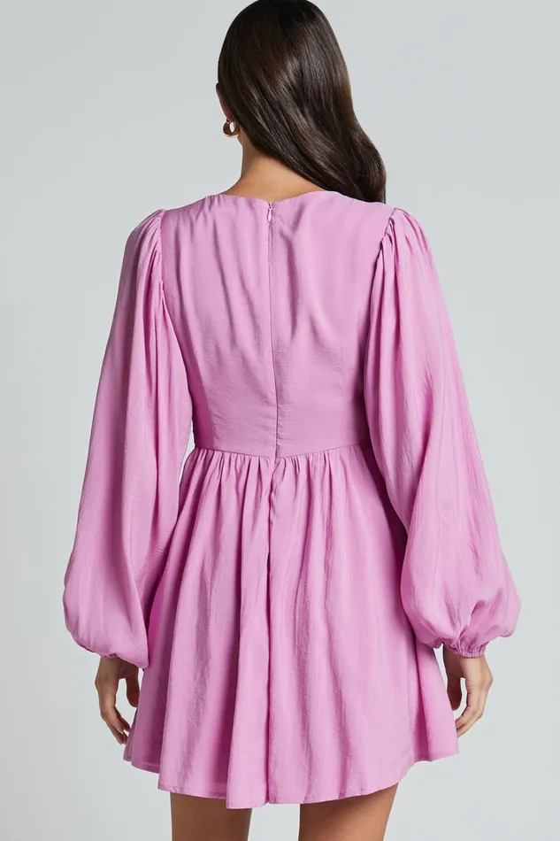 Klarika Mini Dress 8211 Bishop Sleeve Cut Out Dress In Rose Women Showpo Dresses