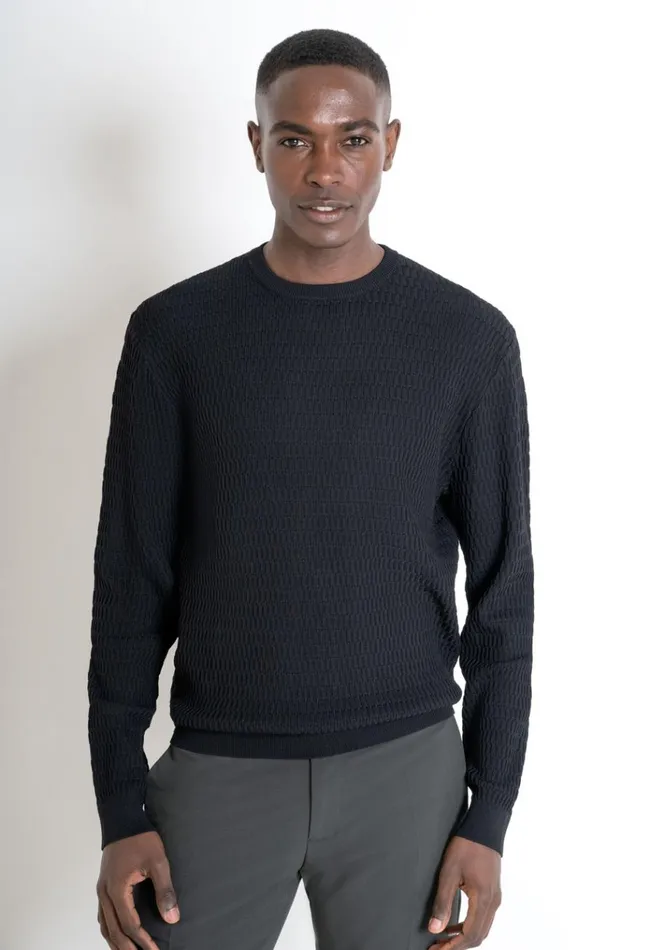 Knitwear Men Antony Morato Regular Fit Black Crew Neck Sweater In Viscose Blend Jacquard Black