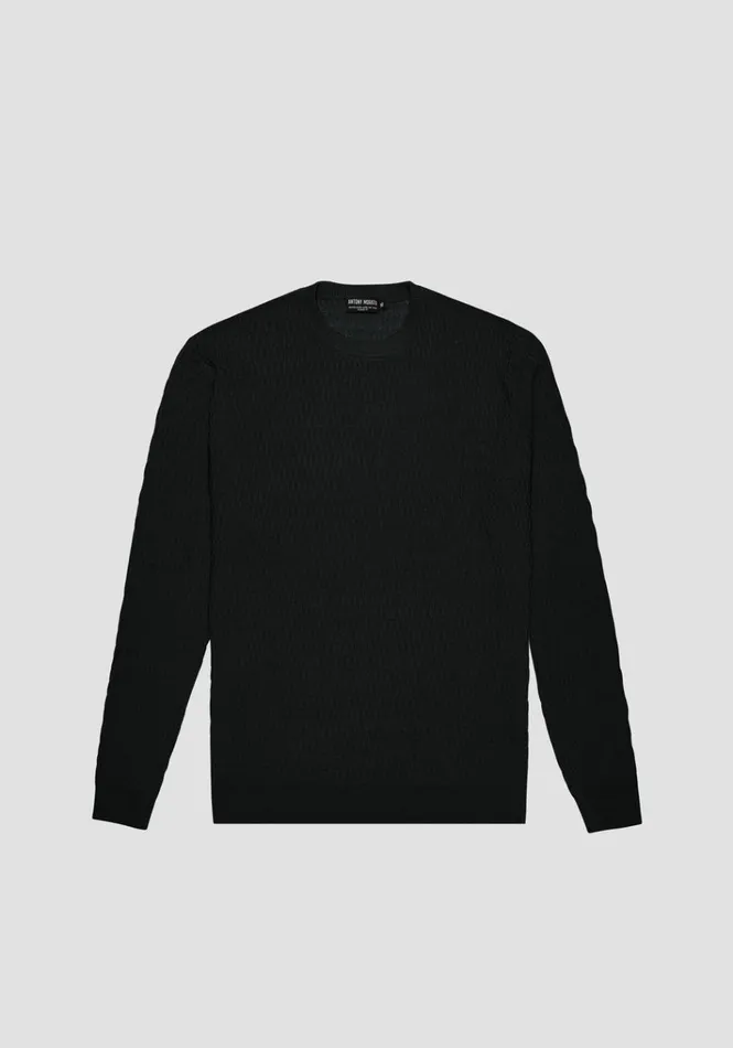 Knitwear Men Antony Morato Regular Fit Black Crew Neck Sweater In Viscose Blend Jacquard Black