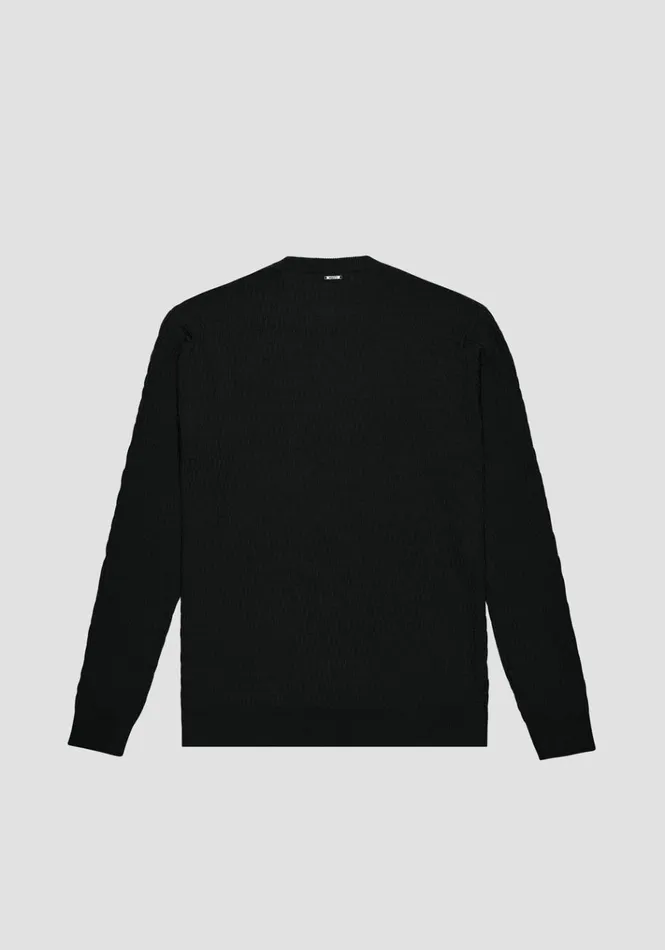 Knitwear Men Antony Morato Regular Fit Black Crew Neck Sweater In Viscose Blend Jacquard Black