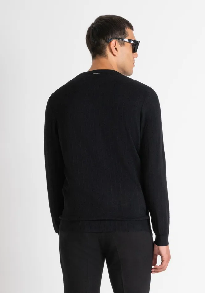 Knitwear Men Antony Morato Regular Fit Sweater In Black Viscose Blend Textured Jacquard Black