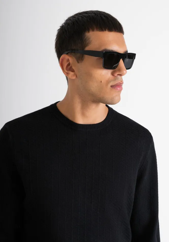 Knitwear Men Antony Morato Regular Fit Sweater In Black Viscose Blend Textured Jacquard Black