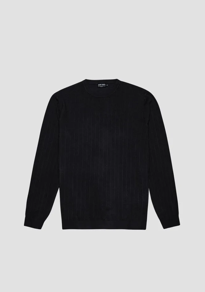 Knitwear Men Antony Morato Regular Fit Sweater In Black Viscose Blend Textured Jacquard Black
