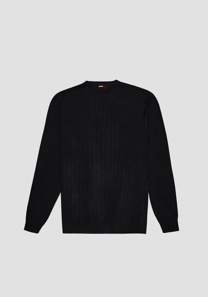 Knitwear Men Antony Morato Regular Fit Sweater In Black Viscose Blend Textured Jacquard Black