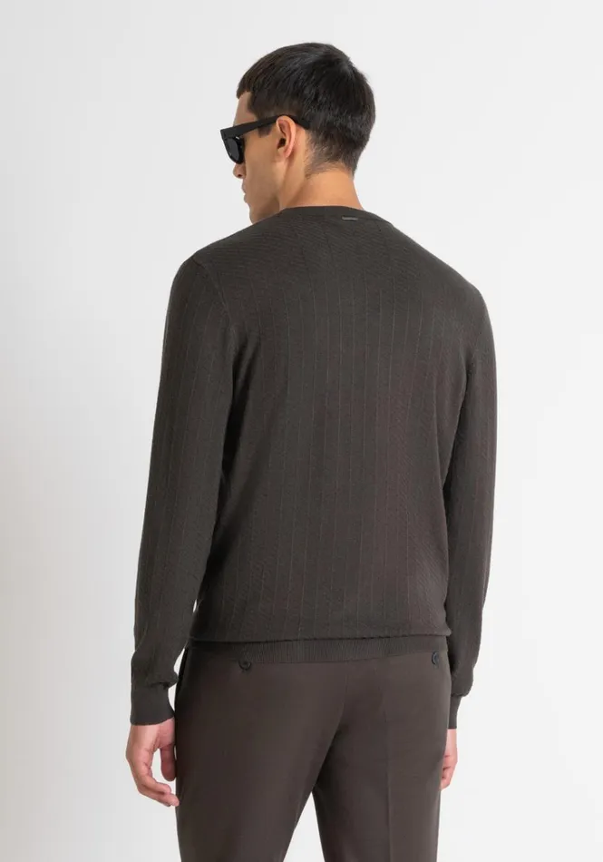 Knitwear Men Antony Morato Regular Fit Sweater In Green Viscose Blend Textured Jacquard Dark Olive Green