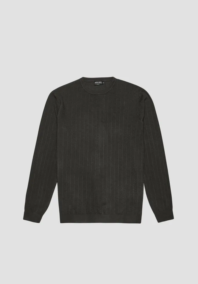 Knitwear Men Antony Morato Regular Fit Sweater In Green Viscose Blend Textured Jacquard Dark Olive Green