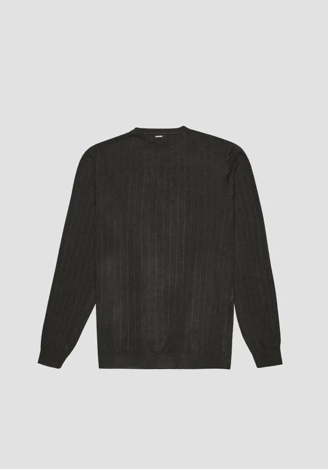 Knitwear Men Antony Morato Regular Fit Sweater In Green Viscose Blend Textured Jacquard Dark Olive Green