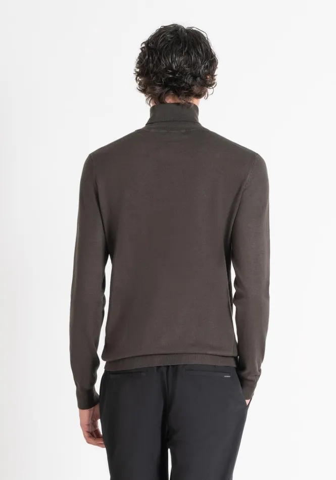 Knitwear Men Antony Morato Slim Fit Viscose Blend Yarn Jumper With Logo Patch Dark Olive Green