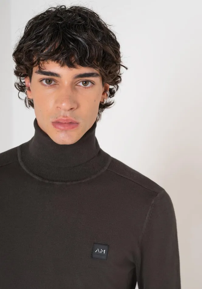 Knitwear Men Antony Morato Slim Fit Viscose Blend Yarn Jumper With Logo Patch Dark Olive Green