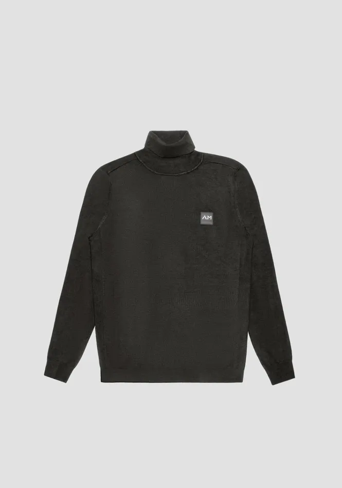 Knitwear Men Antony Morato Slim Fit Viscose Blend Yarn Jumper With Logo Patch Dark Olive Green