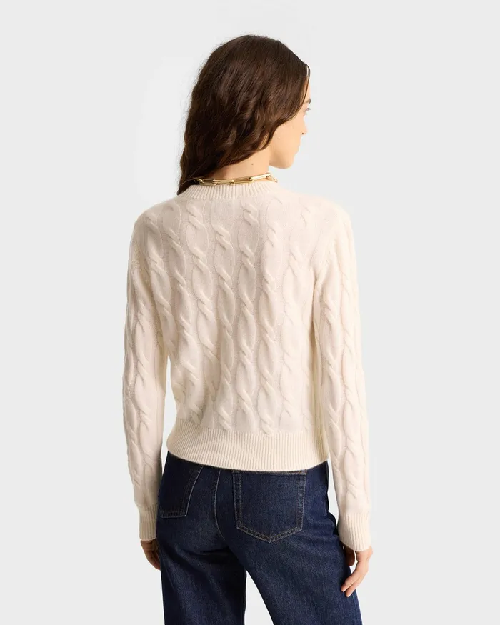Knitwear Women Sporty and Rich Faubourg Cableknit Wool Cashmere Crewneck 8211 CreamChocolate