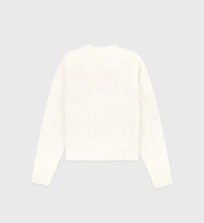 Knitwear Women Sporty and Rich Faubourg Cableknit Wool Cashmere Crewneck 8211 CreamChocolate