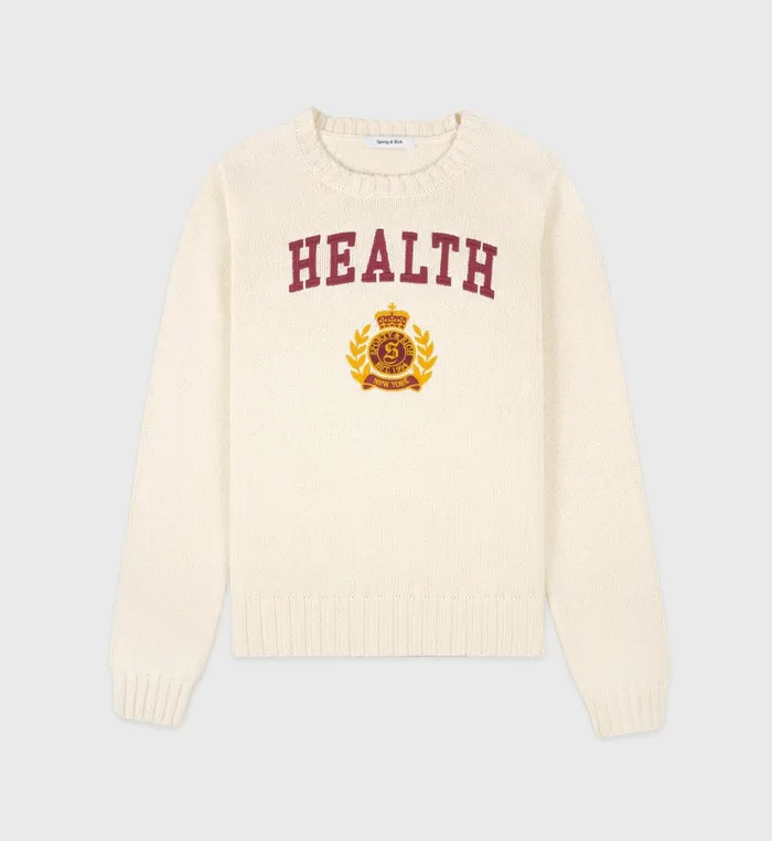 Knitwear Women Sporty and Rich NY Health Crest Knitted Sweater 8211 CreamMerlotGold