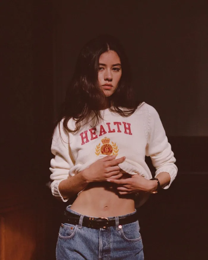 Knitwear Women Sporty and Rich NY Health Crest Knitted Sweater 8211 CreamMerlotGold