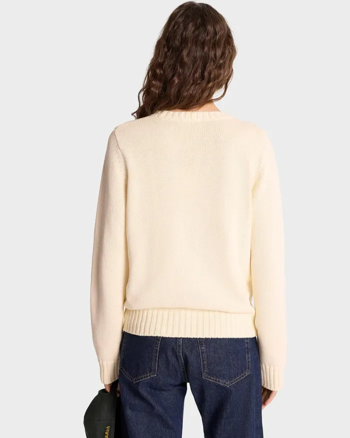 Knitwear Women Sporty and Rich NY Health Crest Knitted Sweater 8211 CreamMerlotGold